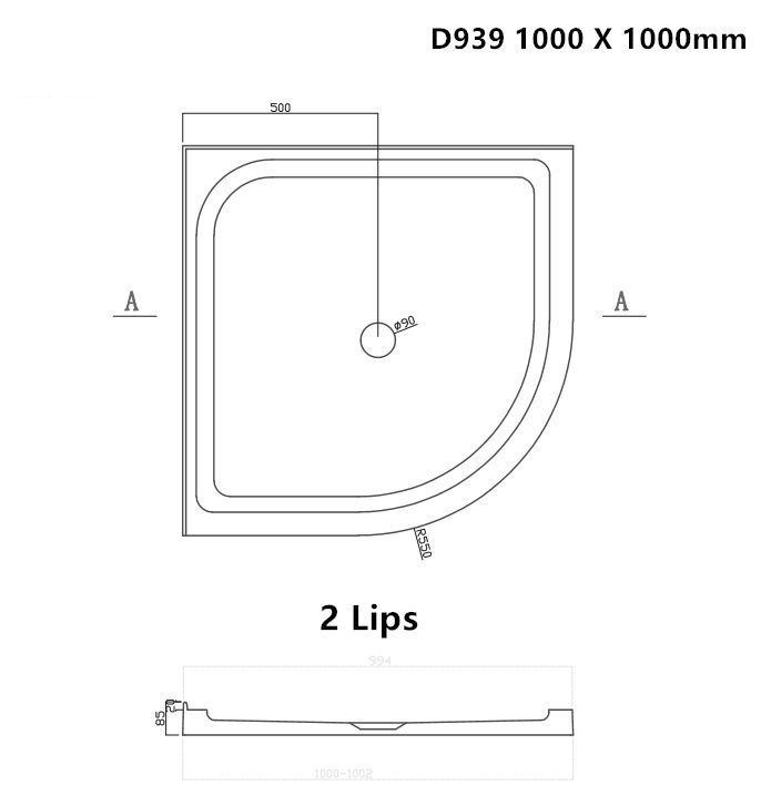 D939 shower tray 1000x1000