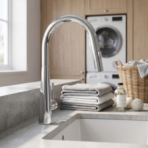 Modern Cone-Base Pull-Out Kitchen Mixer - Polished Chrome - Image 3