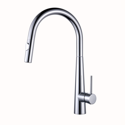 Modern Cone-Base Pull-Out Kitchen Mixer - Polished Chrome - Image 1