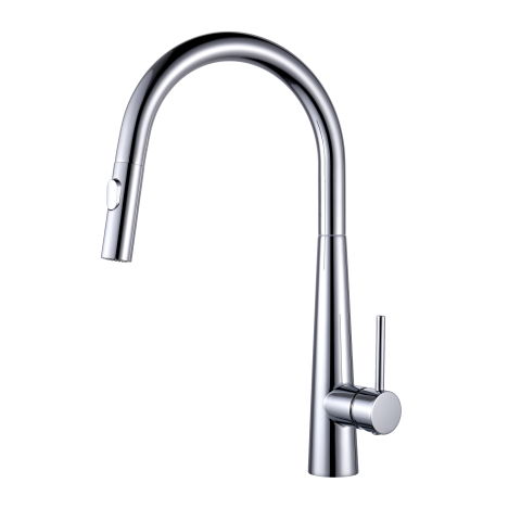 Modern Cone-Base Pull-Out Kitchen Mixer - Polished Chrome - Image 1