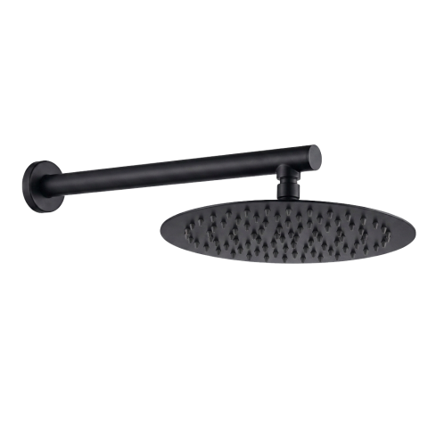 Milo 250mm Round Rainfall Shower Head with 400mm Arm - Matte Black - Image 1