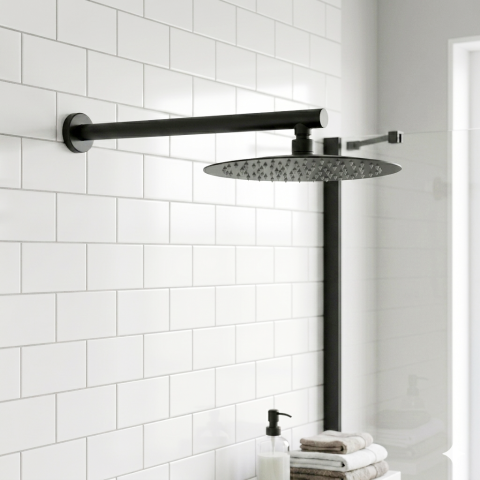 Milo 250mm Round Rainfall Shower Head with 400mm Arm - Matte Black - Image 2
