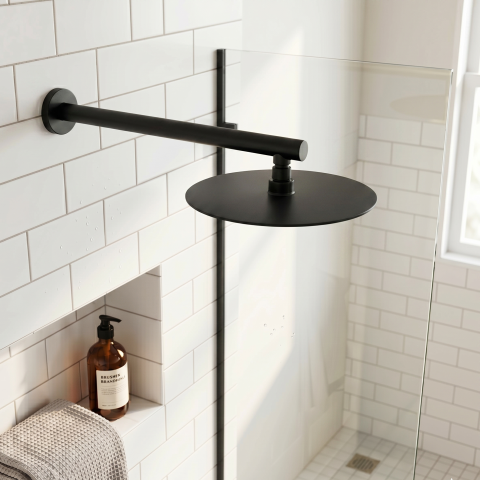 Milo 250mm Round Rainfall Shower Head with 400mm Arm - Matte Black - Image 3