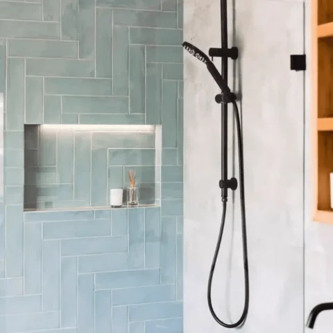 Bathroom Black Round Shower Rain Set Slider with 2-functional Shower Head and Rain Head - Image 2