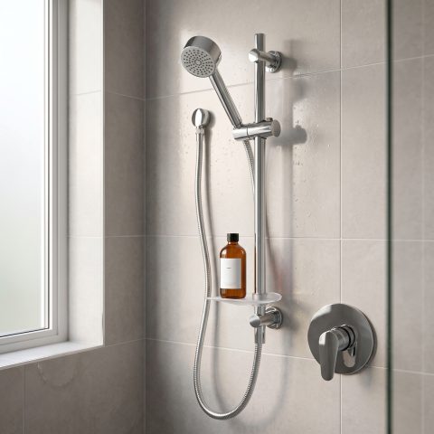 Round Chrome Slide Shower & Wall Mixer Combo - Image 1