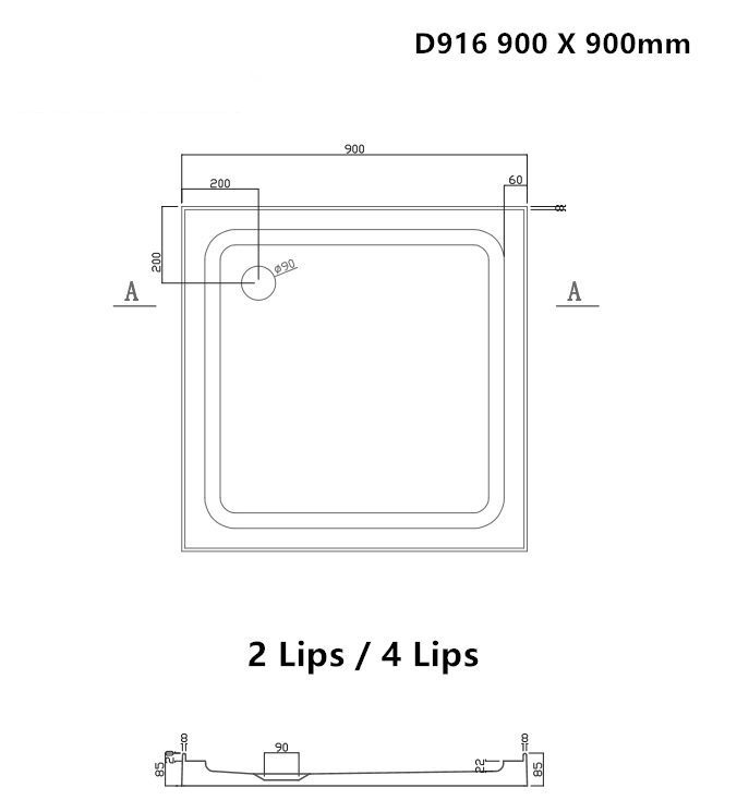 D916 shower tray 900x900