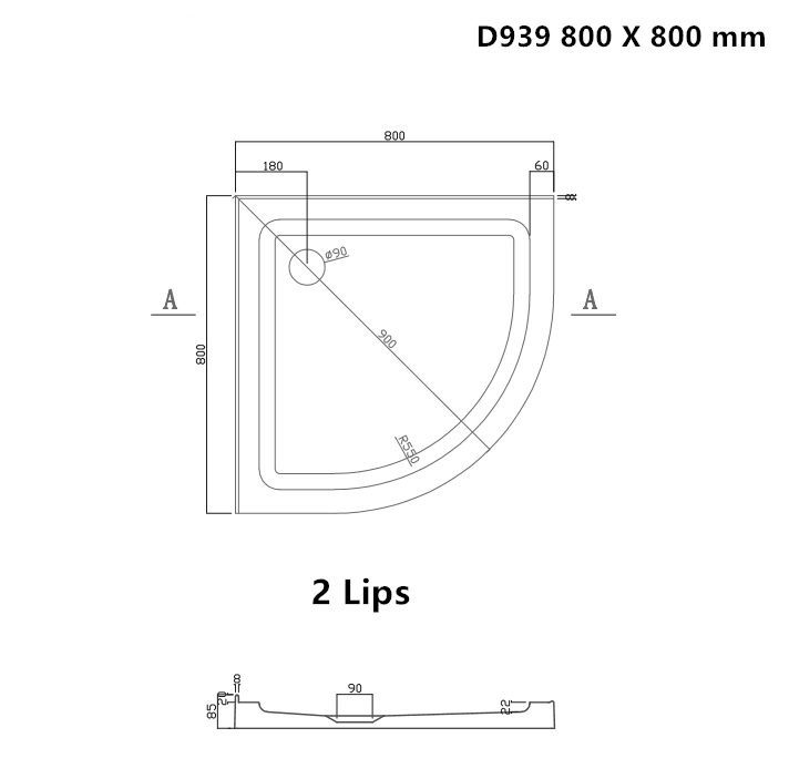 D939 shower tray 800x800