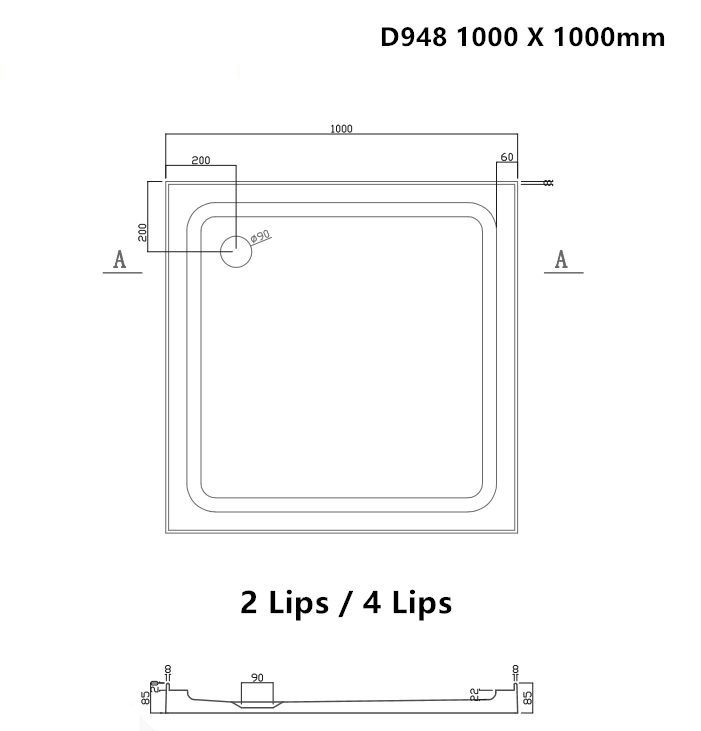 D948 shower tray 1000x1000