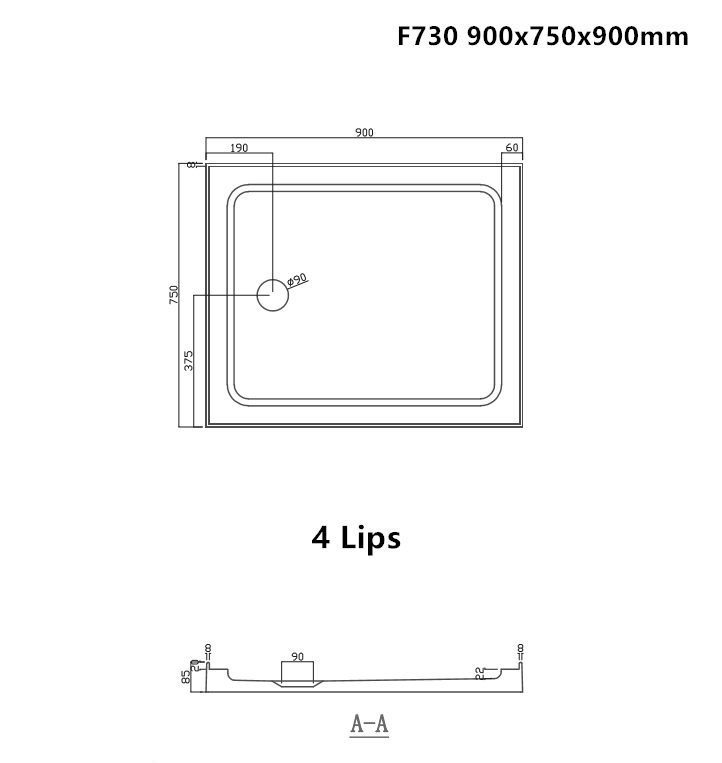 F730 shower tray 900x750x900