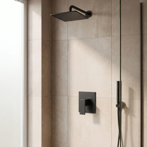 The Kube Square Shower Mixer - Matte Black - Image 4