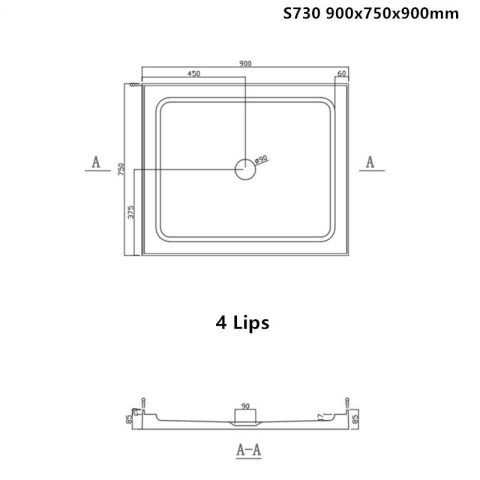 S730 shower tray 900x750x900