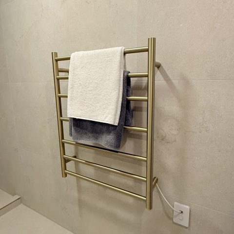 7 Bar Round Profile Heated Towel Rail - Brushed Gold - Image 2