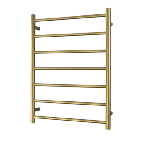 7 Bar Round Profile Heated Towel Rail - Brushed Gold - Image 1