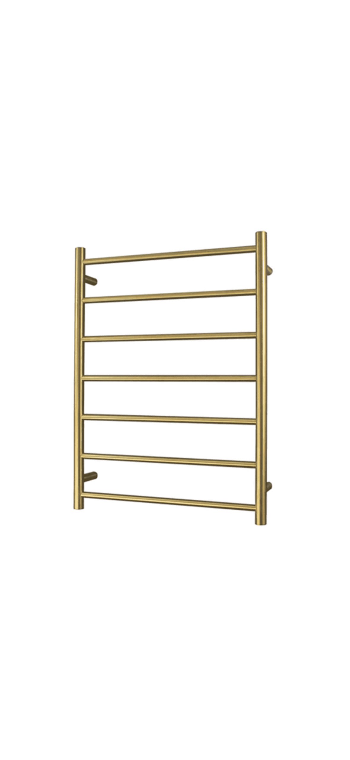 Gold wall-mounted towel rack with seven horizontal bars.