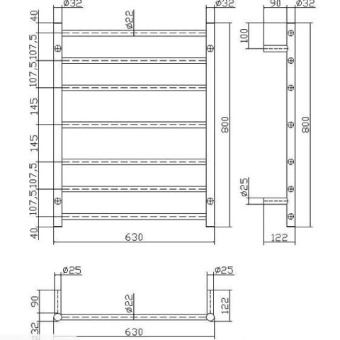 7 Bar Round Profile Heated Towel Rail – Brushed Nickel - Image 2