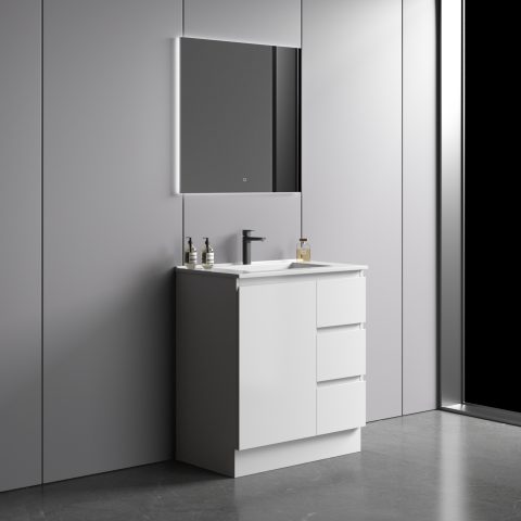Avalon 750mm Premium Plywood Floor-Standing Vanity – Gloss White (Finger Pull Design) - Image 3
