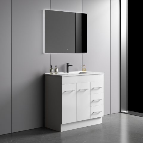 Avalon 900mm Premium Plywood Floor-Standing Vanity - Gloss White - Image 3