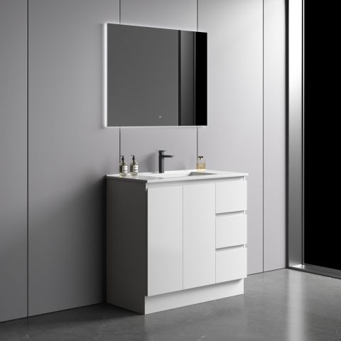 Avalon 900mm Premium Plywood Floor-Standing Vanity – Gloss White (Finger Pull Design) - Image 3