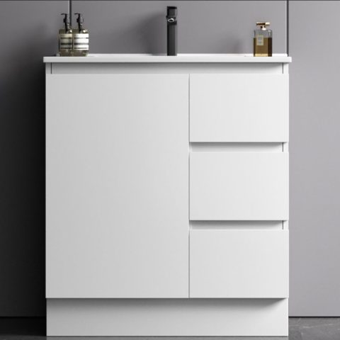 Avalon 750mm Premium Plywood Floor-Standing Vanity – Gloss White (Finger Pull Design) - Image 1