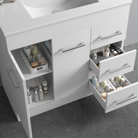 Avalon 900mm Premium Plywood Floor-Standing Vanity - Gloss White - Image 4