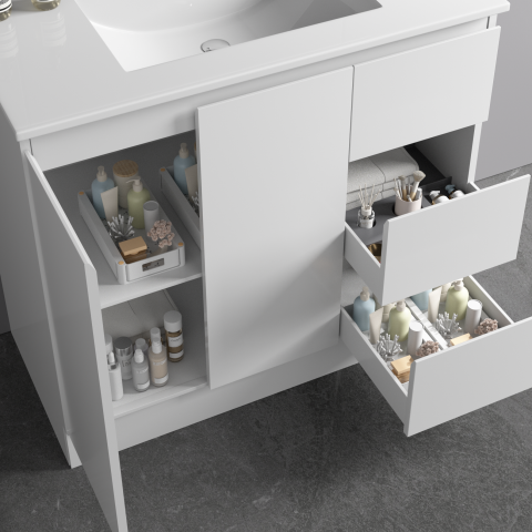 Avalon 900mm Premium Plywood Floor-Standing Vanity – Gloss White (Finger Pull Design) - Image 5