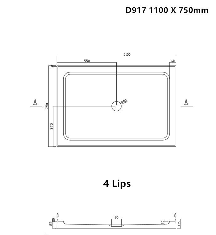 D917 shower tray 1100x750