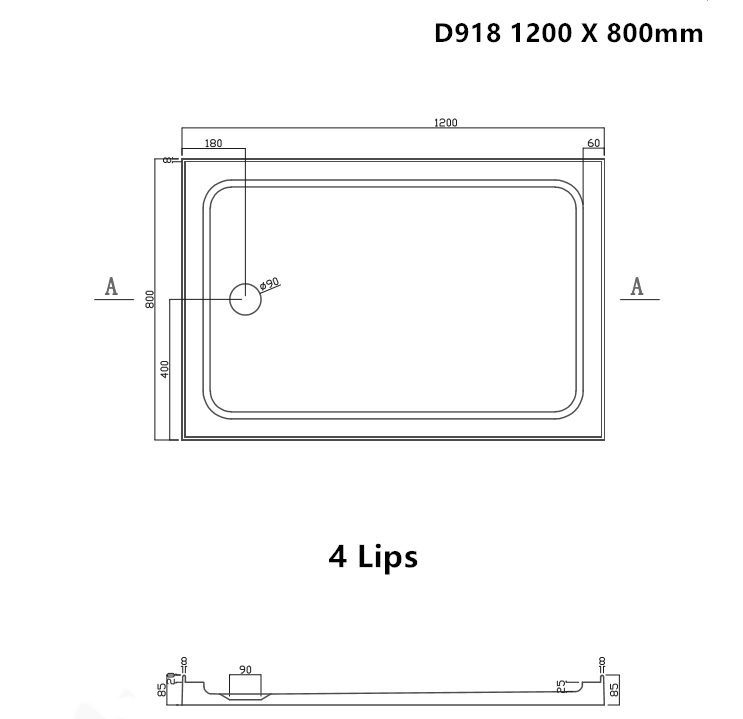 D918 shower tray 1200x800