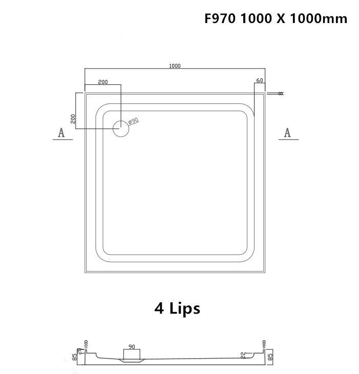 F970 shower tray 1000x1000