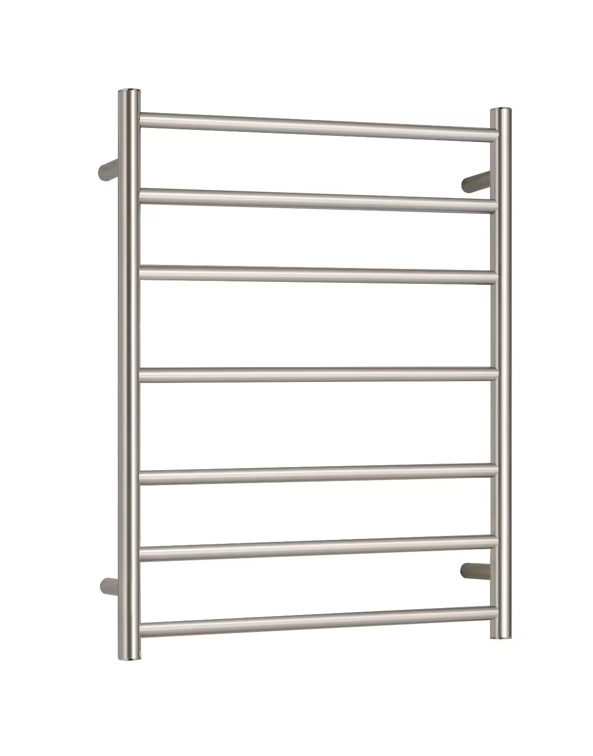 Wall-mounted stainless steel towel rack with seven horizontal bars.