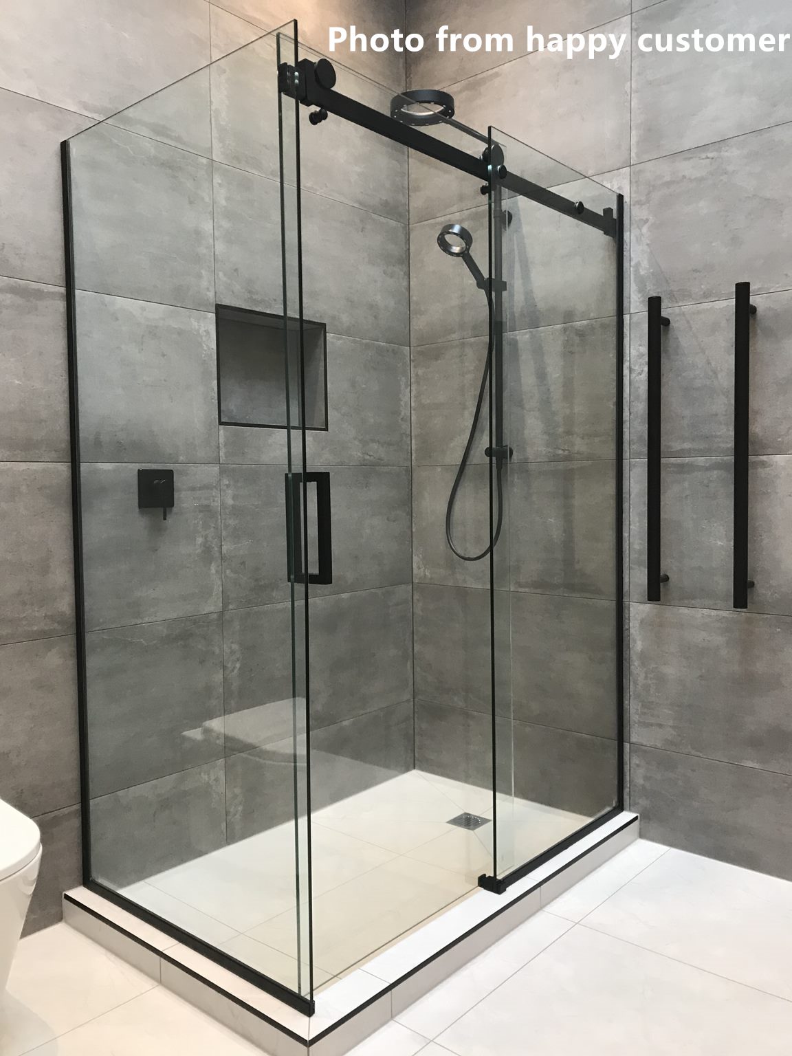 frameless shower glass matte black 1200-1600mm