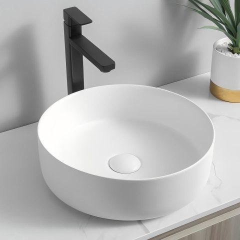 Oto 360mm Round Vessel Basin - Gloss White / Matte White - Image 2