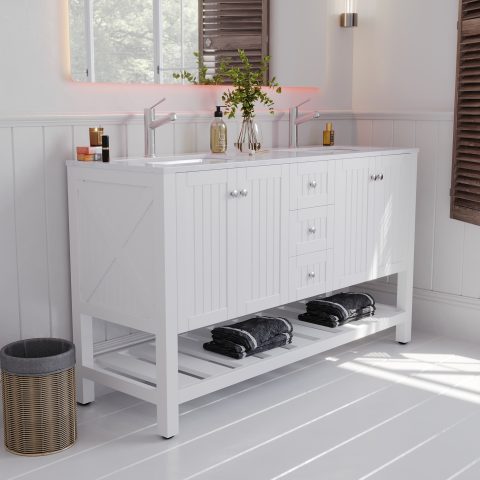 Victoria 1500mm Solid Wood Floor-Standing Vanity – Hampton Collection – Matte White - Image 3