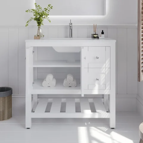 Villa 900mm Solid Wood Floor-Standing Vanity - Hampton Collection - Matte White - Image 5