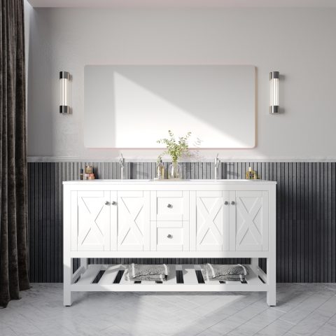 Villa 1500mm Solid Wood Floor-Standing Vanity – Hampton Collection – Matte White - Image 1