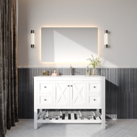 Villa 1200mm Solid Wood Floor-Standing Vanity – Hampton Collection – Matte White