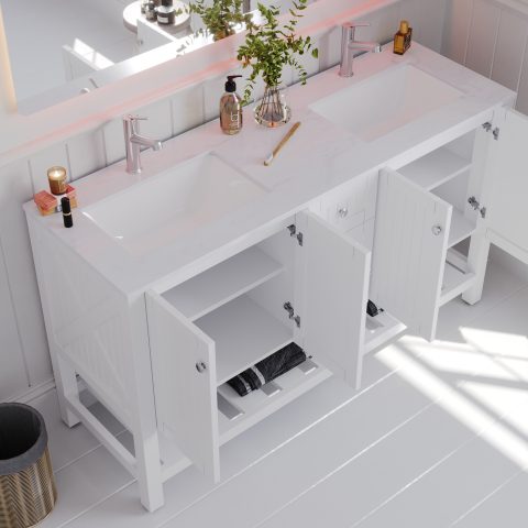 Victoria 1500mm Solid Wood Floor-Standing Vanity – Hampton Collection – Matte White - Image 4