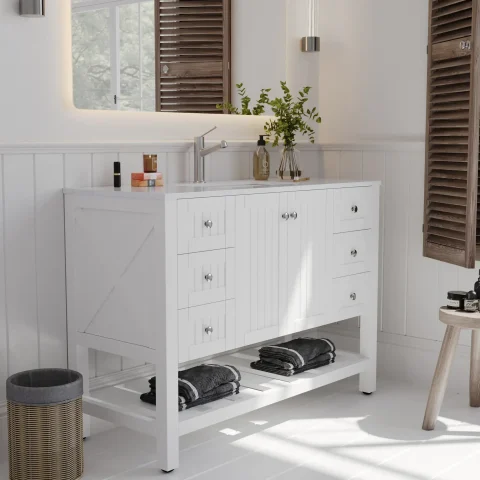 Victoria 1200mm Solid Wood Floor-Standing Vanity – Hampton Collection – Matte White - Image 3