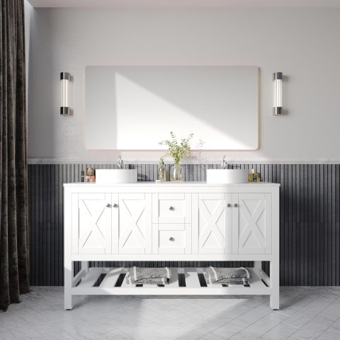 Villa 1500mm Solid Wood Floor-Standing Vanity – Hampton Collection – Matte White - Image 2