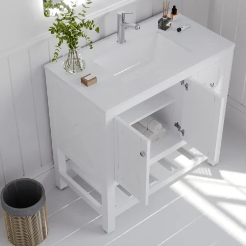 Villa 900mm Solid Wood Floor-Standing Vanity - Hampton Collection - Matte White - Image 4
