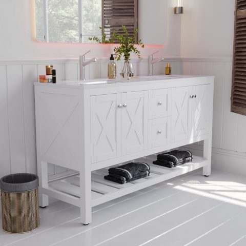 Villa 1500mm Solid Wood Floor-Standing Vanity – Hampton Collection – Matte White - Image 3