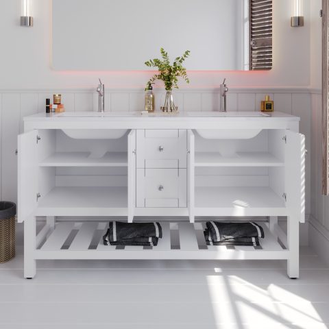 Villa 1500mm Solid Wood Floor-Standing Vanity – Hampton Collection – Matte White - Image 6