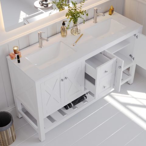 Villa 1500mm Solid Wood Floor-Standing Vanity – Hampton Collection – Matte White - Image 4