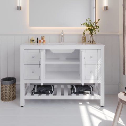 Villa 1200mm Solid Wood Floor-Standing Vanity – Hampton Collection – Matte White - Image 6