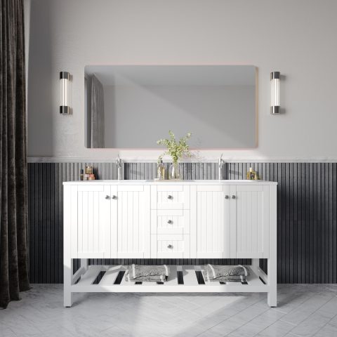 Victoria 1500mm Solid Wood Floor-Standing Vanity – Hampton Collection – Matte White - Image 1