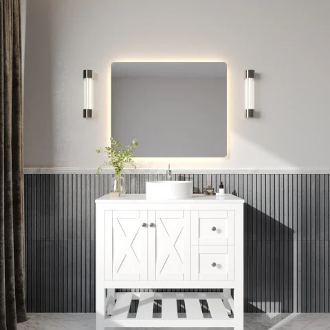 Villa 900mm Solid Wood Floor-Standing Vanity - Hampton Collection - Matte White - Image 2