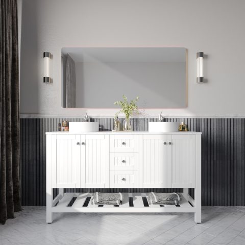 Victoria 1500mm Solid Wood Floor-Standing Vanity – Hampton Collection – Matte White - Image 2
