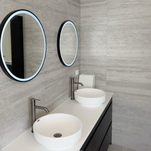 ORA Framed Round Front-Lit 600mm LED Mirror - Matte Black - Image 2