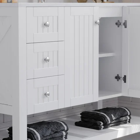 Victoria 1200mm Solid Wood Floor-Standing Vanity – Hampton Collection – Matte White - Image 5