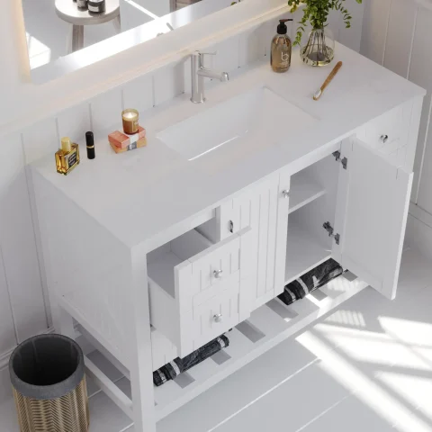 Victoria 1200mm Solid Wood Floor-Standing Vanity – Hampton Collection – Matte White - Image 4