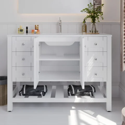 Victoria 1200mm Solid Wood Floor-Standing Vanity – Hampton Collection – Matte White - Image 6